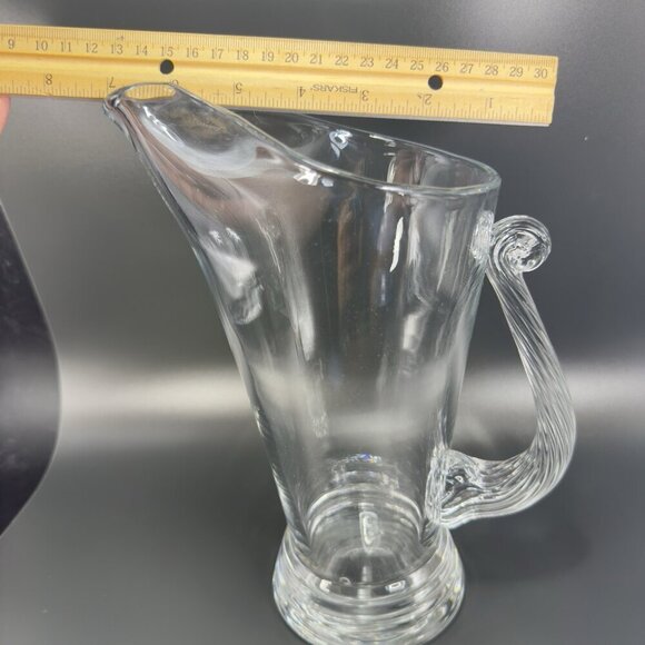 Vintage Clear Glass Crystal Pitcher Jug With Swirl Handle Made In Poland Glass - Picture 3 of 12